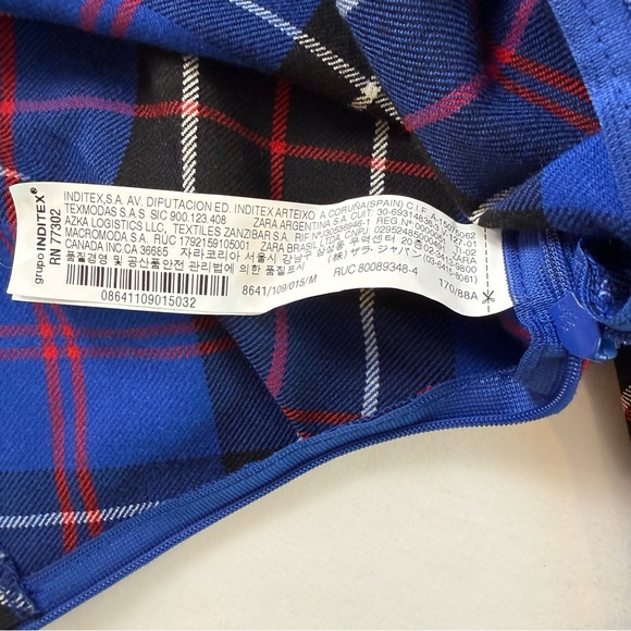 ZARA Blue Plaid Asymmetrical Set/Off-The-Shoulder Top & Ruched Slit Midi Skirt - Picture 13 of 16